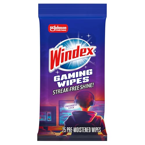 Windex Gaming Cleaning Wipes, Pre-Moistened Wipes to Instantly Clean all Gaming Gear and Electronics, Resealable Packaging for a Freshness Lock, 25 count (Pack of 1) - size: 25 Count (Pack of 1)