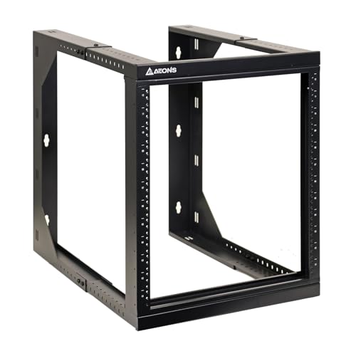 AEONS 12U Wall Mount Server Rack IT Open Frame Swing Gate 19 Inch Depth-Adjustable Rack with Swing Out Hinged Gate Black - style: 12U-Swing Gate