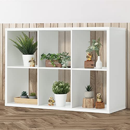Fencer Wire 13-Inch Cube Storage Organizer Shelf, with Extra Thick Exterior Edge, Room Open Storage Shelf Divider, Bookcase, 6-Cube / 8-Cube / 9-Cube, Colors Available in Rustic Grey Oak and White - color: White, size: 6 Cube