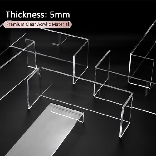 2 Set Large Acrylic Clear Display Risers, 3 Sizes 12" Rectangular Showcase Collectibles Display Shelf, 5mm Thick Desktop Display Stand Holder for Figures, Jewelry, Perfume, Toys - size: 6 Pcs Acrylic Risers
