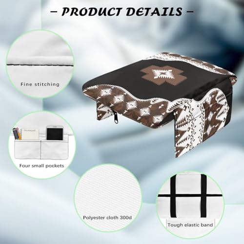 Wanyint Southwest Aztec Black Brown Car Center Console Cover Comfortable Armrest Storage Box Mat Anti-Scratch Middle Console Cover Protective Cover Universal Fit Most Vehicle, SUV, Truck - color: Southwest Aztec Black Brown