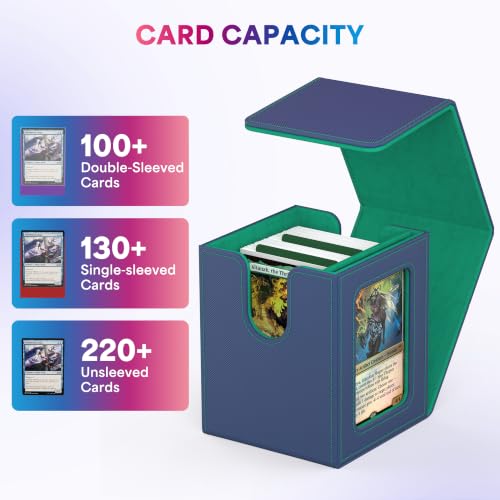 UAONO Card Deck Box for MTG Commander, Independent Commander Display, Fits 100 Double-Sleeved Cards, Magnetic Deck Case for Magic the Gathering TCG, 2 Dividers & 1 Top Loader (Blue/Green) - color: A-Blue&Green