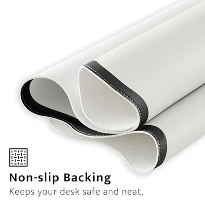 Black White Scalloped Desk Mat, 31.5" x 15.7", PU Leather, Waterproof Anti-Slip, Cute Aesthetic Desk Pad for Office/Home/Game - color: Black