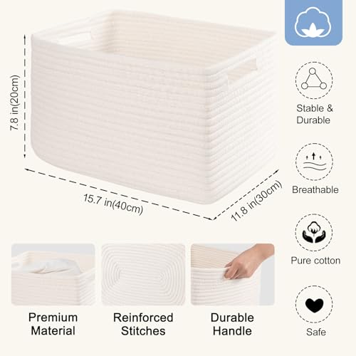 4 Pack Storage Baskets for Organizing, Woven Baskets for Shelves - Perfect for Toys, Books, Towels, and Clothes, Durable Gift Basket Bins Toy Storage, 15.7''Lx11.8''Wx7.8''H, White - color: White, size: Large/15.7''Lx11.8''Wx7.8''H