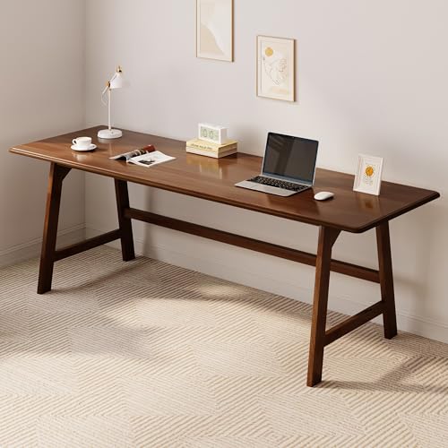 IOTXY Solid Wood Writing Table - 72" W x 24" D Minimalist Long Computer Desk for Home Office, Work, Study, Creativity, and PC Workstation, Walnut - color: Walnut, size: 72" W