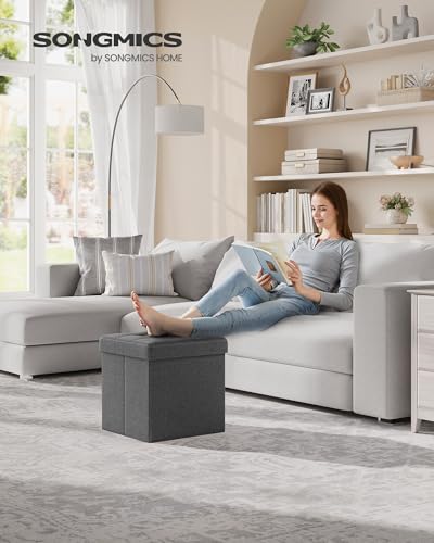 SONGMICS Storage Ottoman, Foldable Small Ottoman Foot Rest, 15 Inches Foot Stool, Cube Ottoman with Storage, Load up to 660 lb, for Living Room, Bedroom, Dorm, Dark Gray ULSF27Z - color: Dark Gray, size: 15"D x 15"W x 15"H