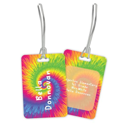 Personalized Tie Dye Luggage Tag / 2.75" x 4" Custom Retro Bag Tag/Double Sided Durable Plastic Luggage Tag with Plastic Strap/Made in The USA - style: Tie Dye