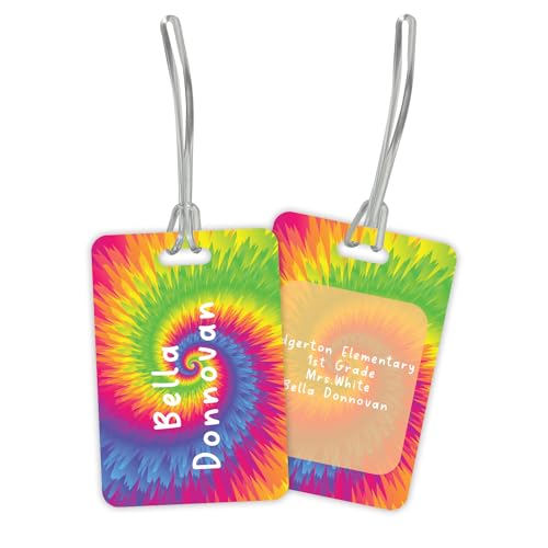 Personalized Tie Dye Luggage Tag / 2.75" x 4" Custom Retro Bag Tag/Double Sided Durable Plastic Luggage Tag with Plastic Strap/Made in The USA - style: Tie Dye
