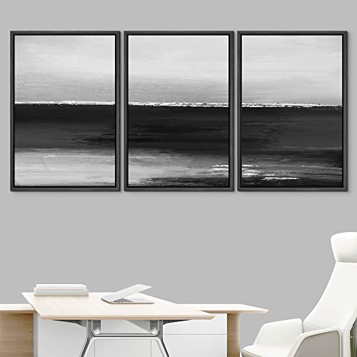 NWT Framed Canvas Print Wall Art Set Pastel Watercolor Dark Minimal Landscape Nature Abstract Illustrations Art Contemporary Decorative Chic for Living Room, Bedroom, Office - 16"x24"x3 Black - color: A02-2203-m08, size: 16" x 24" x 3 Panels BLACK