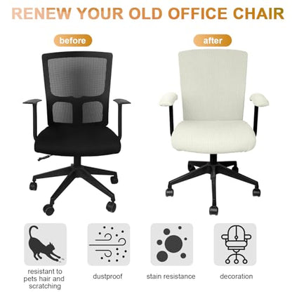 Tallew 4 Pcs Office Chair Covers Set Computer Universal Protective Stretchable Chair Seat Covers Desk Armrest Slipcovers Pads Office Cushion Backrest for Rotating (XL,Cream White) - color: Cream White