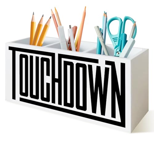 Football Touchdown Pen Holder for Desk,Football Lover Fan Gifts Wooden Box Sign Desk Decor for Home Office Decoration, Black and White Game Day Pencil Organizer,Football Gift - color: Touchdown