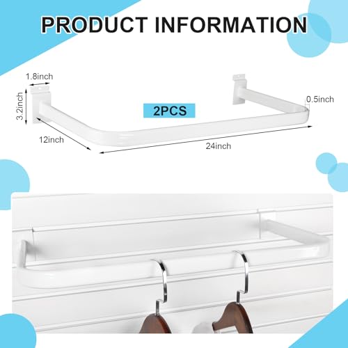 Shimeyao 2 Pcs U Shaped Handrail for Slatwall 24 Inch Oval Tubing Handrail Metal Slat Wall Accessory for Retail Displays Bracket Clothing Rack Home Use (White)