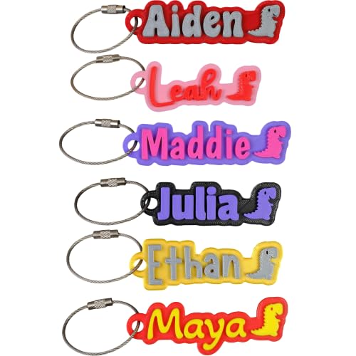 SuperFineDeesigns Bag and Water Bottle Name Tag with Cable – Custom Durable 3D Printed Name Tag Backpack & Sports Bottles - style: Dinosaur