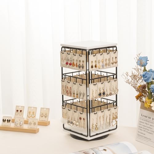 360 Rotating Earring Display Stands for Selling, Earring Rack Display Holder Stand, Jewelry Display for Vendors Selling Earring Cards, Necklaces, Bracelets, Hair Accessories (48 Hooks) - color: White, size: 1Pcs-Rotating Size