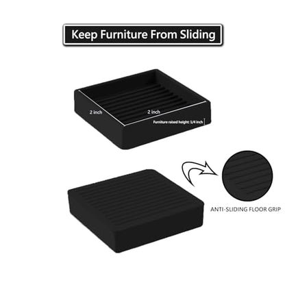 2x2 Non Slip Rubber Furniture Caster Cups for Hardwood Floors, Anti-Slip Square Furniture Coasters Pads Stopper Gripper Floor Protectors for Bed Couch Table - size: 4 Pcs Black