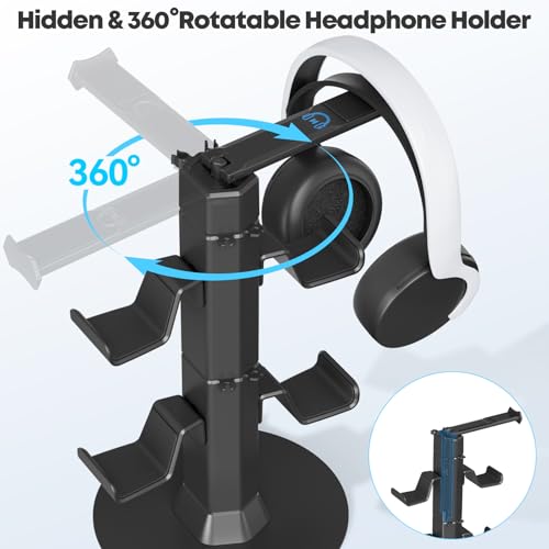 Gaming Controller & Headset Holder Stand for Desk, with Charger Cable Organizer Headphone Stand for PS5/ Xbox/ PS4/ Switch, Metal Base Controller Hook for Storage with 360° Rotatable Hanger- 2 Tiers - size: 2 Tiers