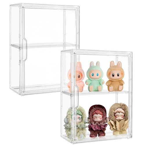 Acrylic Display Case Compatible with Labubu POP MART, 2 Pack Clear Display Cases for Figure Collectibles, Stackable Display Box with Magnetic Door - size: 2 pack