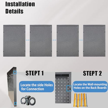 4 PCs Metal Pegboard Wall Panels Heavy Duty Peg Board Tool Organizer Board for Garage Factory, Tool Storage - size: 4 packs