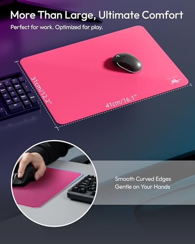 Tempered Glass Gaming Mouse Pad, Micro-Etched Ultra-Smooth Surface, Hard Mouse Pad for Fast Glide, Precision Tracking, Speed & Control, Non-Slip Base, 16.1" x 12.2" - color: Rose