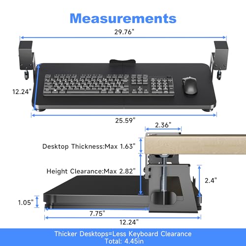 XINLEI Keyboard Tray Under Desk Large C-Clamp 25.6” (30” Including Clamps) x 11.8” Slide-Out Platform Computer Drawer Pull Out Keyboard & Mouse Tray Black DSF4 - style: DSF4