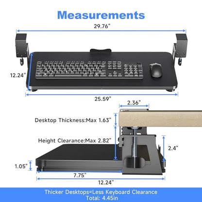 XINLEI Keyboard Tray Under Desk Large C-Clamp 25.6” (30” Including Clamps) x 11.8” Slide-Out Platform Computer Drawer Pull Out Keyboard & Mouse Tray Black DSF4 - style: DSF4