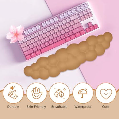 JIKIOU Upgrade Leather Cloud Keyboard Wrist Rest, Cloud Wrist Rest with Non-Slip PU Base, Comfortable Memory Foam Wrist Rest for Computer Laptop Mac Gaming Office and Pain Relief Christmas Wish Gift - color: 10brown