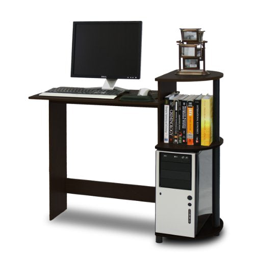 Furinno Compact Desk, 28.5" Wide Gaming Desk with Shelves, Computer Desk with Book Shelf, Office Desk for Home Office, Study Room, Dorm, Bedroom, Espresso - color: Espresso/Black, size: Round Side Shelf