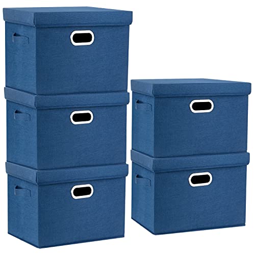 TYEERS Large Storage Bins with Lids, Collapsible, Washable, Fabric Storage Boxes for Organizing, 17.3x11.8x11.4 inches, 5 Pack, Classic Blue - color: Classic Blue, size: 5-Pack Large