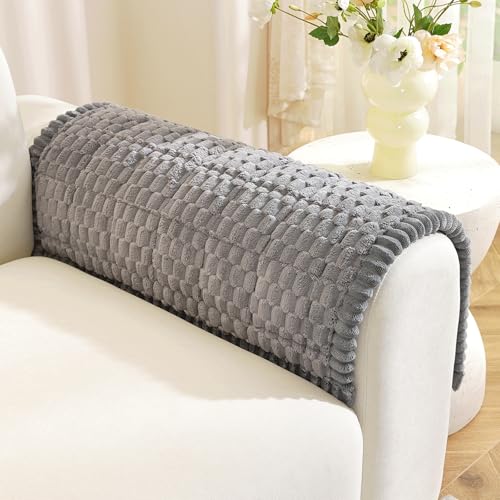 Royhom Couch Arm Covers, Arm Rest Covers for Sofa Set of 2, Thick Arm Chair Covers, Headrest Backrest Protector for Pets Recliner Loveseat Leather Cushion L Shaped Sofa (Grey, 20 x 24 Inch, 2 Pieces) - color: Grey, size: 20 X 24 Inch/2 Pieces