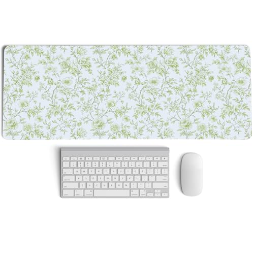 Sage Green Chinoiserie Mouse Pad,Vintage Light Green Floral Desk Mat,XL Large Vintage Flowers Preppy Mouse Pad,Girly Laptop Desk Mat for Dorm Home Office Decor,31.5x11.8 Inch - color: XL Sage Green