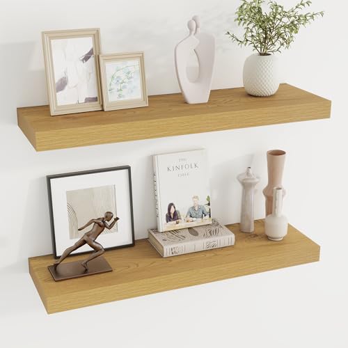 Dreamland 30 Inches Floating Shelves for Wall, 8 Inch Deep Floating Shelves Set of 2, Large Display & Storage Shelf, Wall Shelf for Bathroom Bedroom Living Room Kitchen Office,Oak - color: Oak, size: 30"W x 8"D,Set of 2