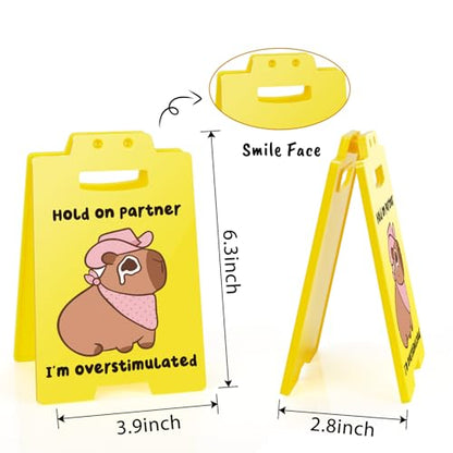 Cute Capybara Desk Sign for Office - Funny "I'm Overstimulated" Meme Decor, Novelty Gag Gift for Coworkers, ADHD Anxiety, Social Battery Warning Sign - style: Cute Capybara