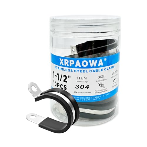 1-1/2 Inch Stainless Steel Cable Clamps, 10 Pcs, Rubber Cushioned Insulated Clamps, Pipe Clamp, Tube Holder for Tube, Pipe, Lines or Wire Cord Installation (1-1/2"(38mm) - size: 1-1/2"(38mm）