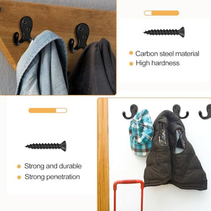 20 Pack Coat Hooks Wall Hooks for Hanging, Heavy Duty Double Prong Metal Hook Wall Mounted for Living Room, Bathroom, Kitchen, Bedroom for Coat, Bag, Scarf, Towel, Hat, Key, Cup (Black) - color: Black-20pack