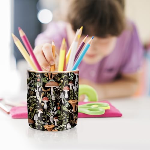 Pen Pencil Holder for Desk, Ceramic Pen Cup Cute Makeup Brush Holder, Unique Desk Multifunctional Pens Organizer for Home, Office, Mushrooms Pattern - color: Mushrooms Pattern