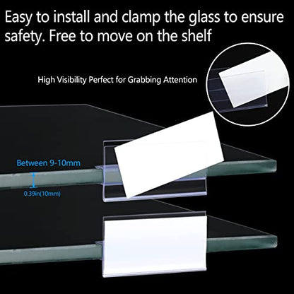 Glass Shelf Label Holders 40 pcs with Inserts fits Fits 3/8" Glass Shelving (Pack of 2) - size: 10mm ( 40 pcs) (Pack of 2)