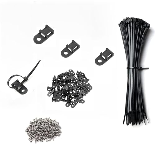 Black Cable Zip Tie Mounts Kit-50 Pcs Cable Zip Tie Saddle Type Mounts Base With 50 Pcs 6" Cable Ties And 50 Pcs Tapping Screw, Wire Cable Clips Organizer Holders Clamps - size: H0-50PCS
