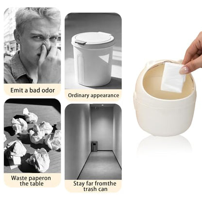 Mini Trash Can, Cute Small Trash Can with Lid, Desktop Paper Bin with 5 Rolls of Bin Liners, Portable Tabletop Dustbin, Cartoon Animal Rubbish Storage for Office Bedroom Desk Kitchen (White) - color: White