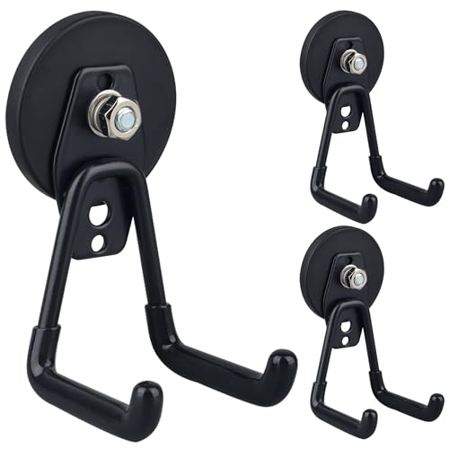 ULIBERMAGNET Heavy Duty Magnetic Garage Hooks,3 Pack Strong Large Magnet Hooks for Power Drill,Garden Tools,Hose,Pegboard,Garage, Workshop,Magnetic Storage Hook for Indoor Outdoor Hanging(Black) - style: 2.59" Medium L Black 3PC
