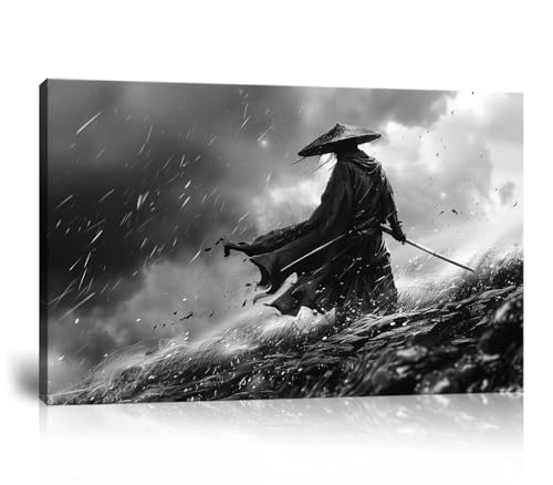 Japanese Samurai Wall Art for Living Room Bedroom - Japanese Picture Canvas Prints Samurai Poster Framed Artwork Ready to Hang(12''H x 16''W) - color: samurai art-1, size: 12"L x 16"W