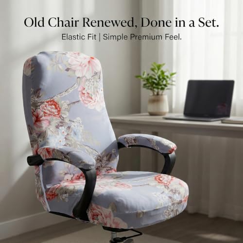 WOMACO Office Chair Covers, Stretch Computer Chair Cover with Armrest Covers, Universal Boss Chair Covers Modern Simplism Style High Back Chair Slipcover (Pink Flower, Large) - color: 2-pink Flowers