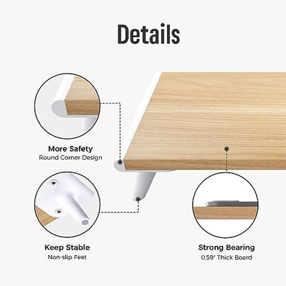 loukin Monitor Stand Riser for Desk, 22.4" x 8.3" Larger Computer Stand for Laptop, PC, Printer, Sturdy Desktop Computer Shelf with Non-Skid Rubber, Home Office, Natural Wood