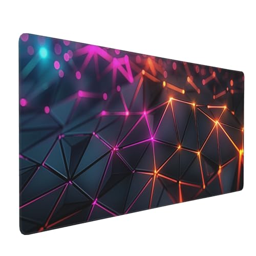 Extra Large Gaming Mouse Pad, Abstract Neon Geometric Design, Non-Slip Rubber Base, 35.4 x 15.7 Inches - color: Neon Geometric
