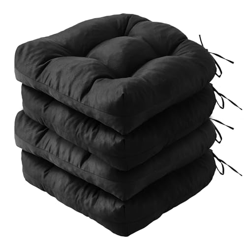 IPYNBAP Outdoor Chair Cushions Set of 4, Patio Chair Cushions with Ties,19x19+5” Tufted Outdoor Seat Cushions, Waterproof Patio Furniture Cushions, Outdoor Dining Chair Pads, Black - color: Black, size: 19*19+5”/4pcs