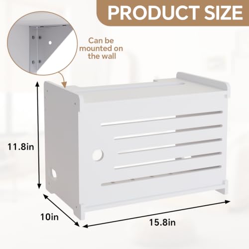 Wooden WiFi Router Storage Box Hider Shelf, Decorative Projector Box Hider Rack Countertop, for Cable, Modem, Internet, Router Power Cover Storage Organizer Cabinet Wall Mounted, Solid Wood - color: White, size: Large