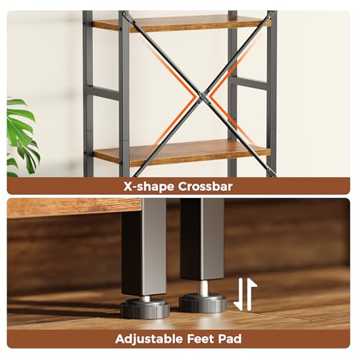 SUPERJARE Triple Bookshelf, Bookcase with 14 Open Display Shelves, Wide Book Shelf Book Case for Home & Office, 5 Tier, Brown - color: Rustic Brown, size: 5 Tier