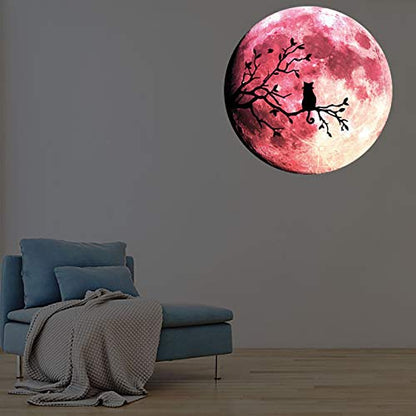 Quanhaigou Glow in The Dark Wall or Ceiling Moon Stickers – Luminous Decal Sticker for Simulated Planet Effect at Night – Red 3D Earth Black Tree Cat - color: Red