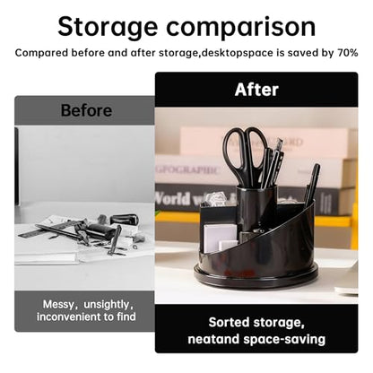 deli Office Supplies Set, 1045 Pcs-Desk Accessory Organizer Kit, Stapler Set, Rotating Multi-Functional Pen Holder, Tape Dispenser, Pens, Binder Clips, Sharpener, Scissor, Eraser, Black - color: Black