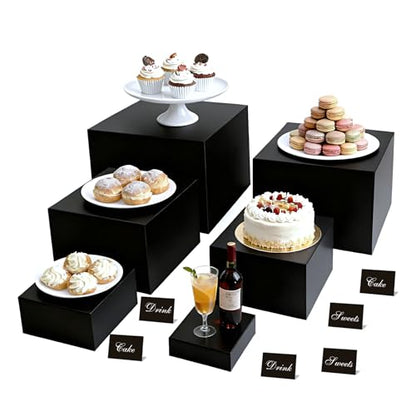 6PCS Buffet Risers,acrylic display risers,Dessert table display set Display Racks for Gatherings,Catering,Jewelry,and Collectibles (3in to 8in black) - size: 3in to 8in black