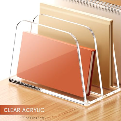 YUXUN Desk File Organizer,4-Section Clear Acrylic Desk Organizer,Vertical File Sorter Holder Organization for Office School & Classroom - style: 4-Section,B5